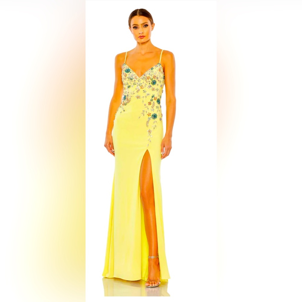 Mac Duggal MULTI COLOR BEADED FLORAL CAMI GOWN size 8 NEW $398